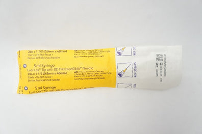 BD 309635 Syringe 5ml, Luer-Lok Tip with PrecisionGlide Ndle 20G x 1-1/2inch